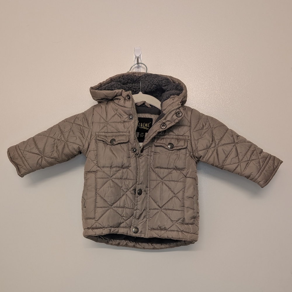 Quilted Hooded Jacket in Taupe
